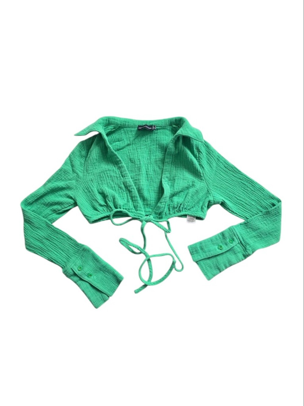 Pretty Little Thing Women's Green Waffle Tie Crop Top Size 2 - Picture 4 of 7